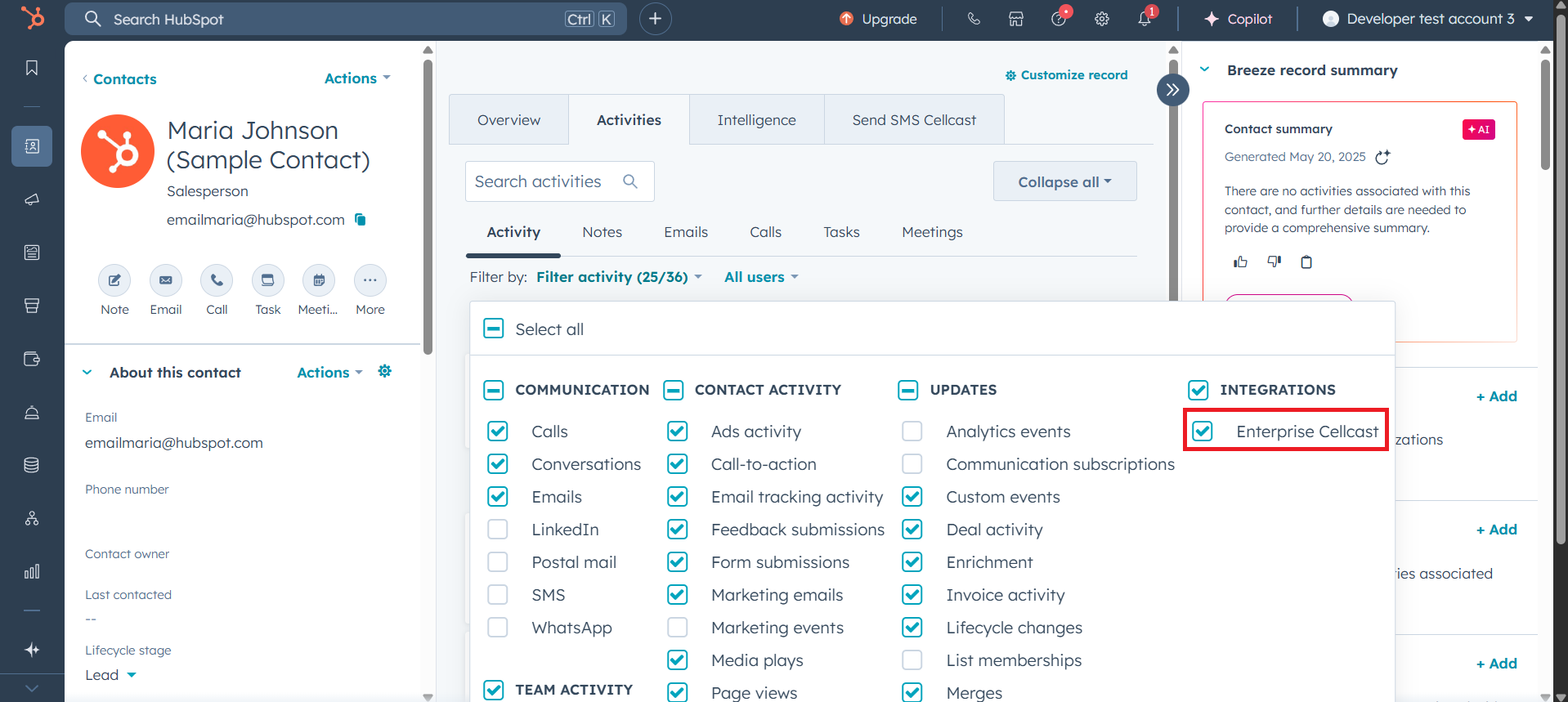 Filter Cellcast Activities