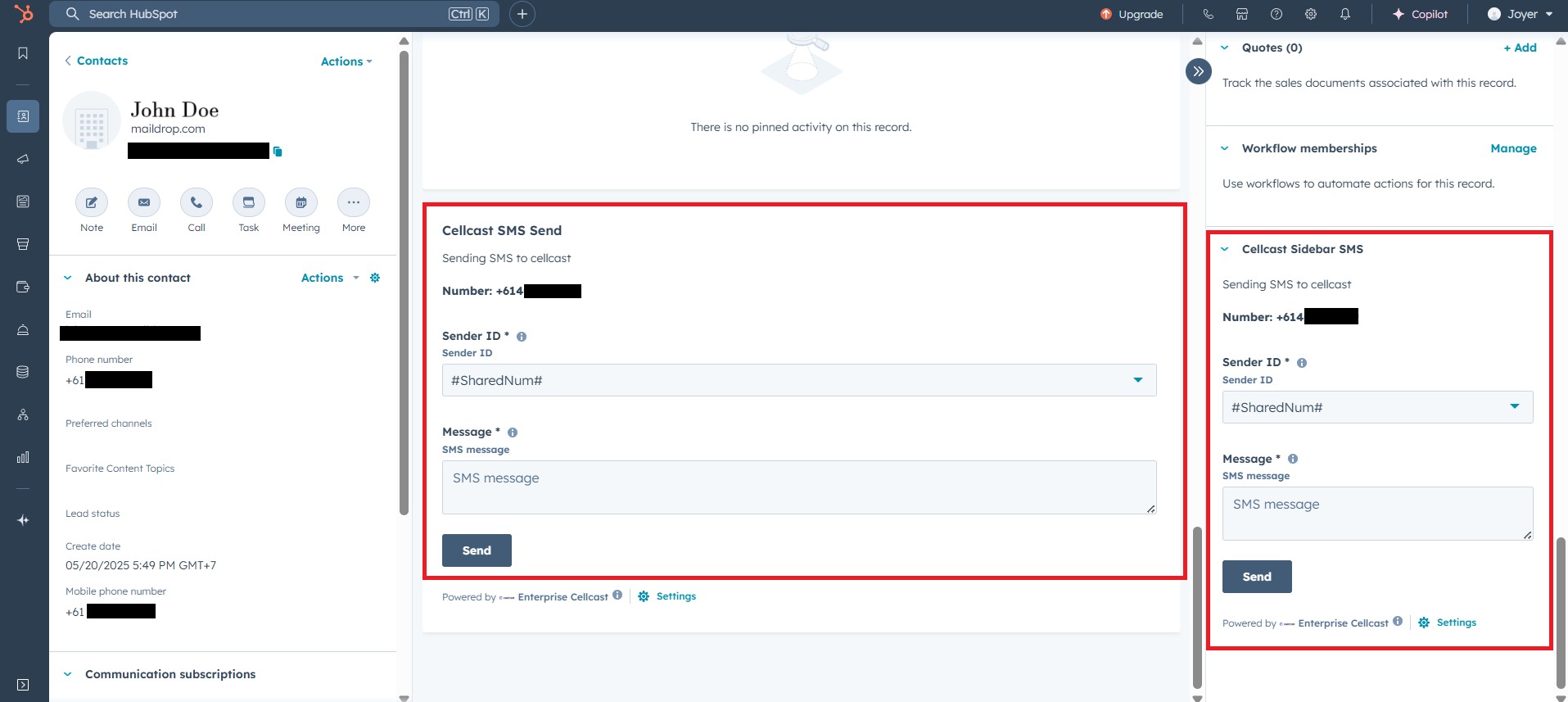 Send SMS Workflow